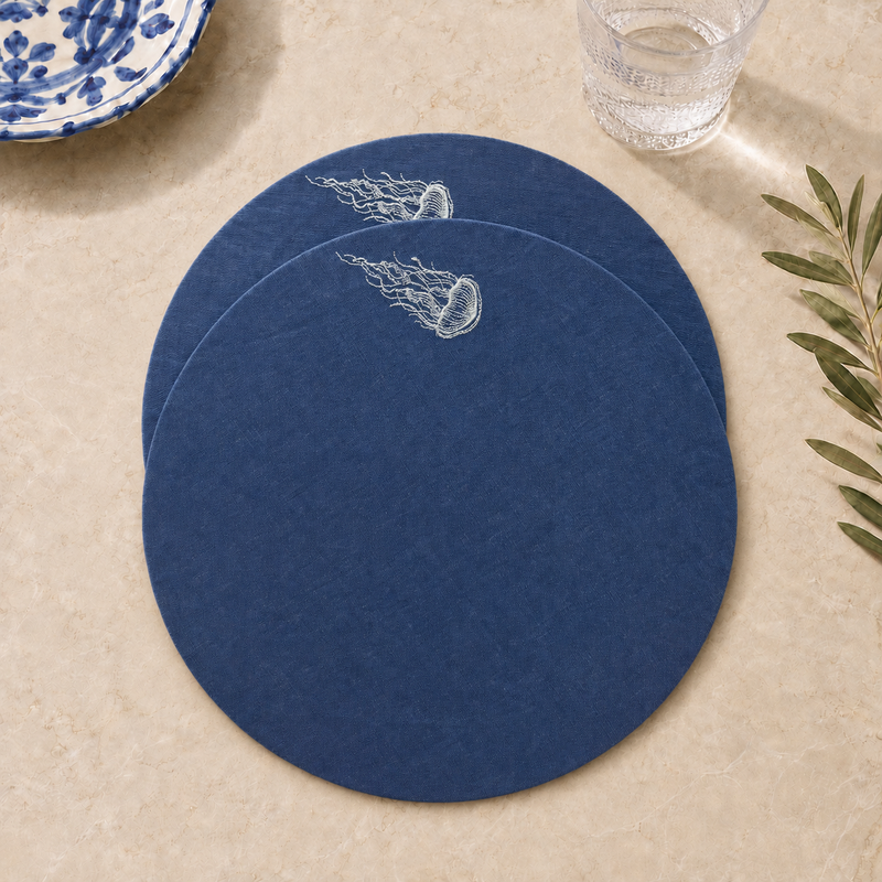 Manteles de medusa Amalfi en azul mediterráneo – Set de 2