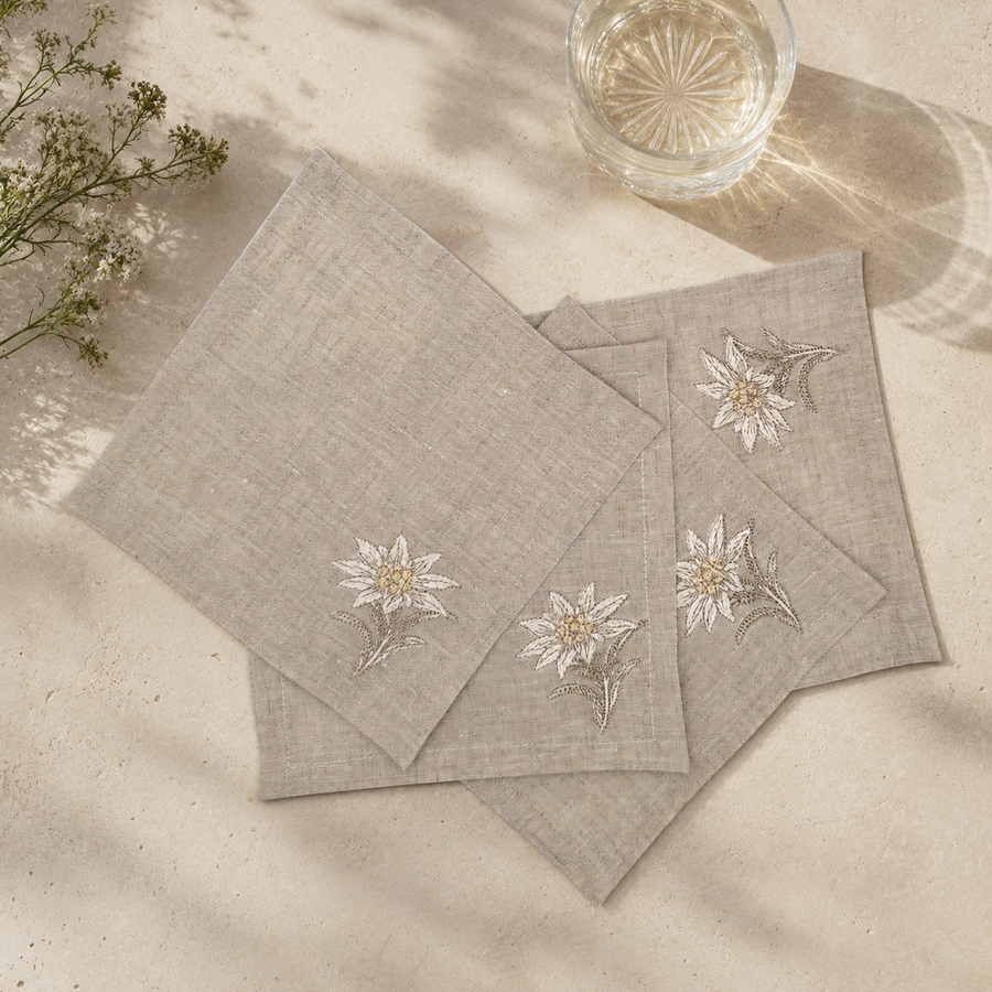 Cortina Stella Alpina Cocktail Napkins in Oatmeal Stone — Set of 4