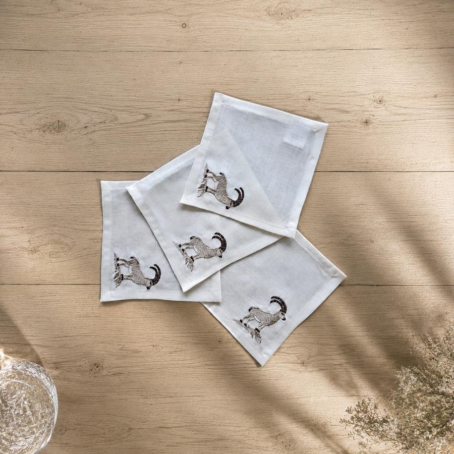 Cortina Stambecco Cocktail Napkins in Off-White — Set of 4