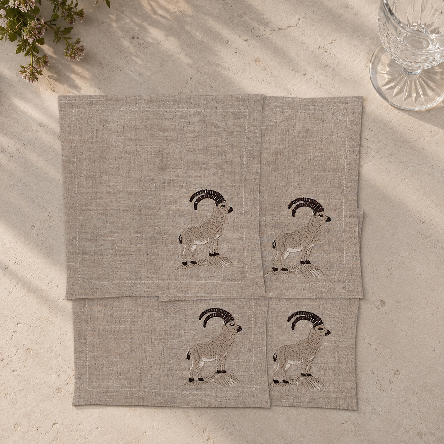 Cortina Stambecco Cocktail Napkins in Oatmeal Stone — Set of 4