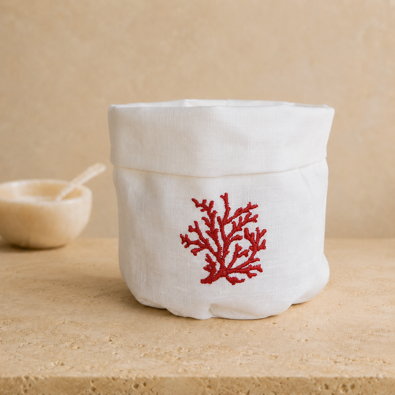 Cesta Toscana Coral en blanco roto