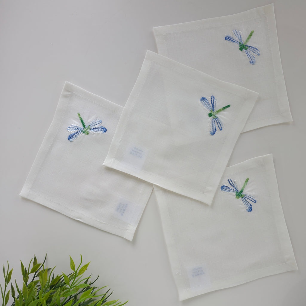 Toscana Dragonfly Cocktail Napkins in Off-White – Set of 4