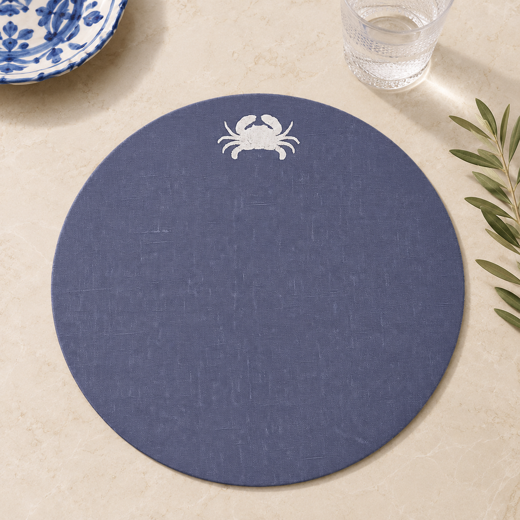 Amalfi Blue Crab Coated Linen Placemats – Set of 2
