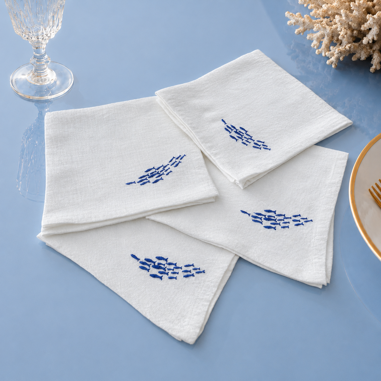 Amalfi Sardines Napkins in Off-White – Set of 4