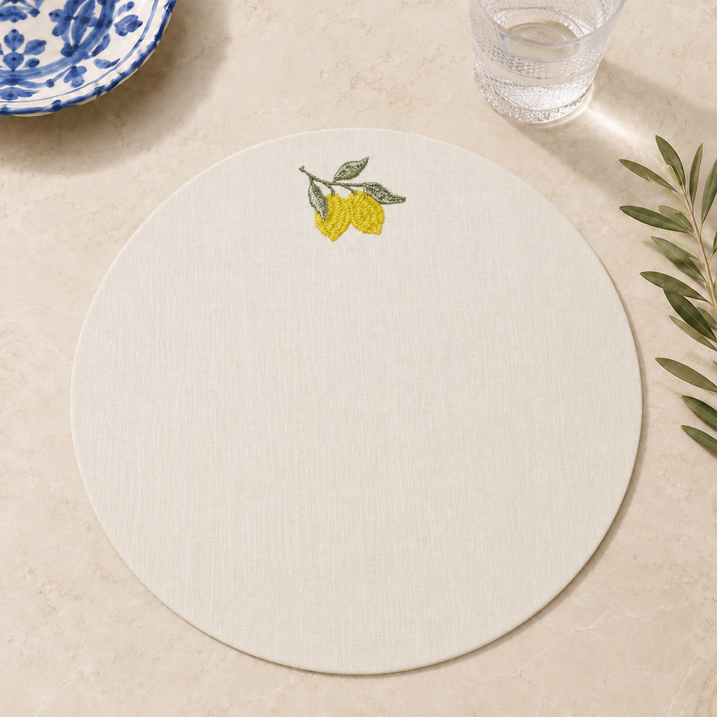 Amalfi Off-White Lemons Coated Linen Placemats – Set of 2