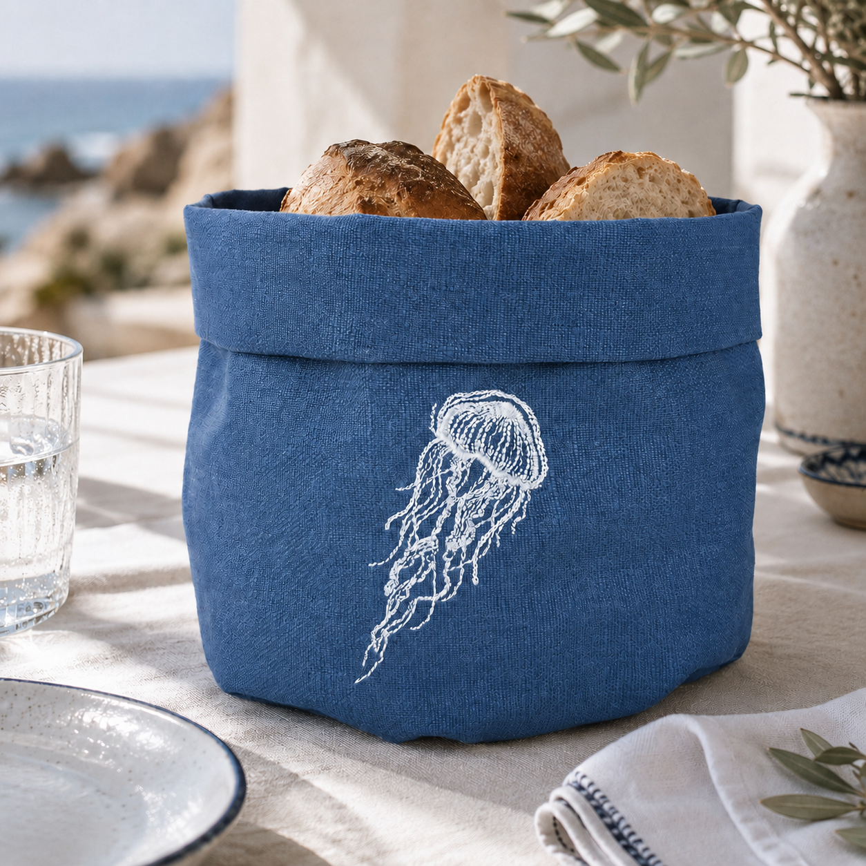 Amalfi Jellyfish Basket in Mediterranean Blue