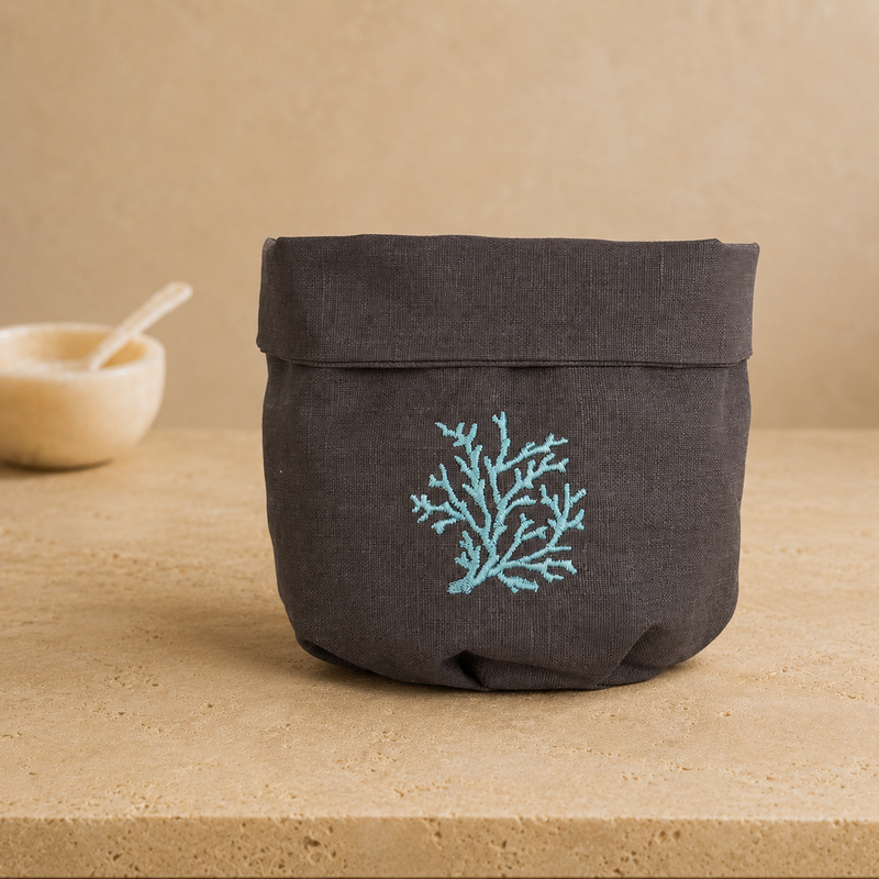 Cesta Toscana Coral Aqua en topo oscuro