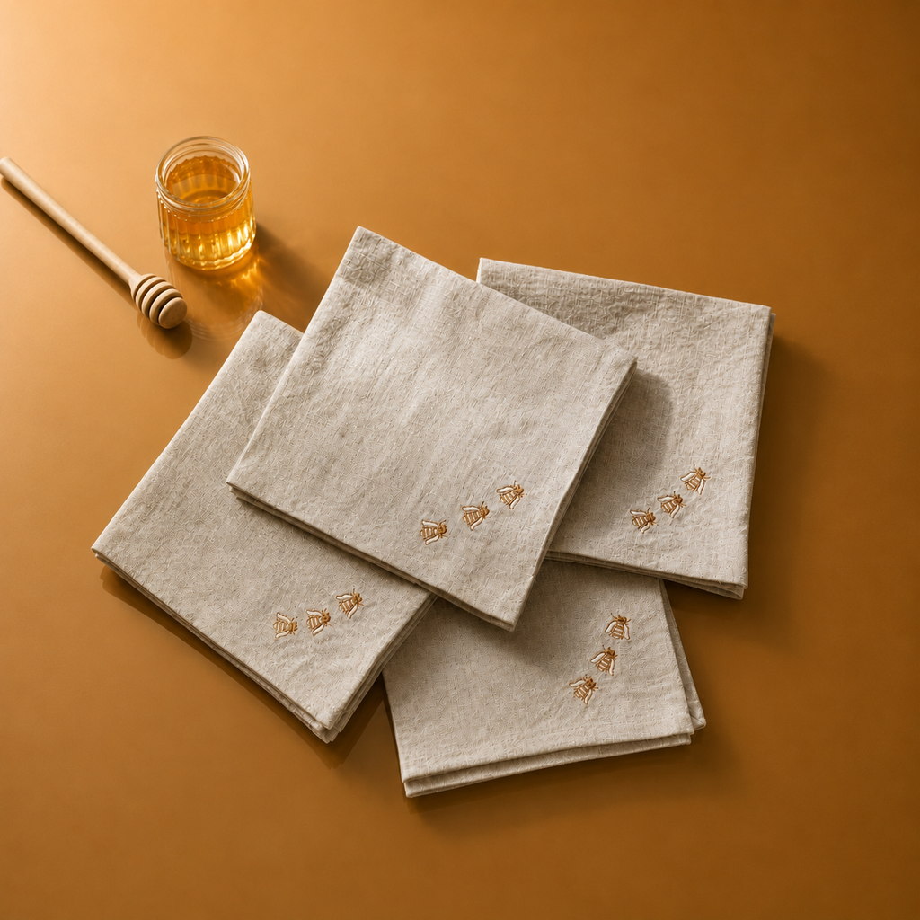 Toscana Bee Linen Napkins in Oatmeal Stone – Set of 4