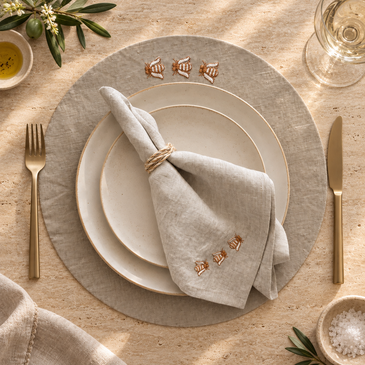 Toscana Bee Placemats in Oatmeal Stone – Set of 2