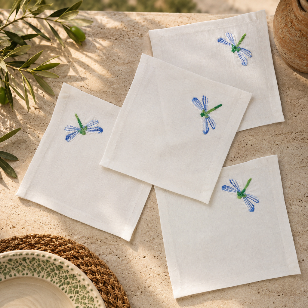 Toscana Dragonfly Cocktail Napkins in Off-White – Set of 4