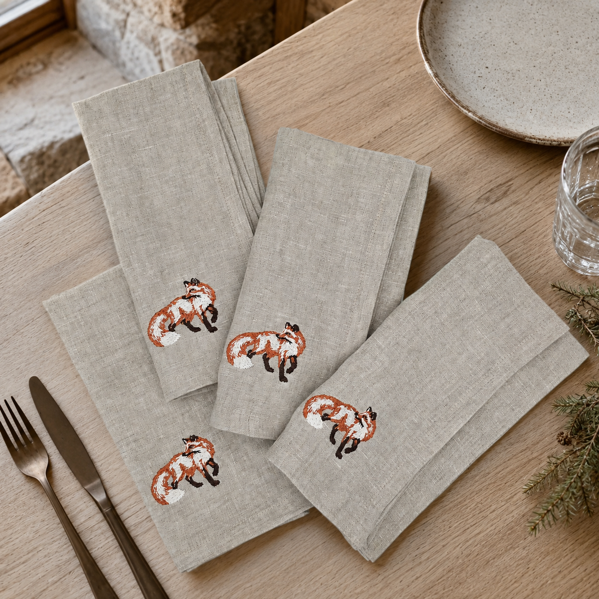 Cortina Volpe Napkins in Oatmeal Stone — Set of 4