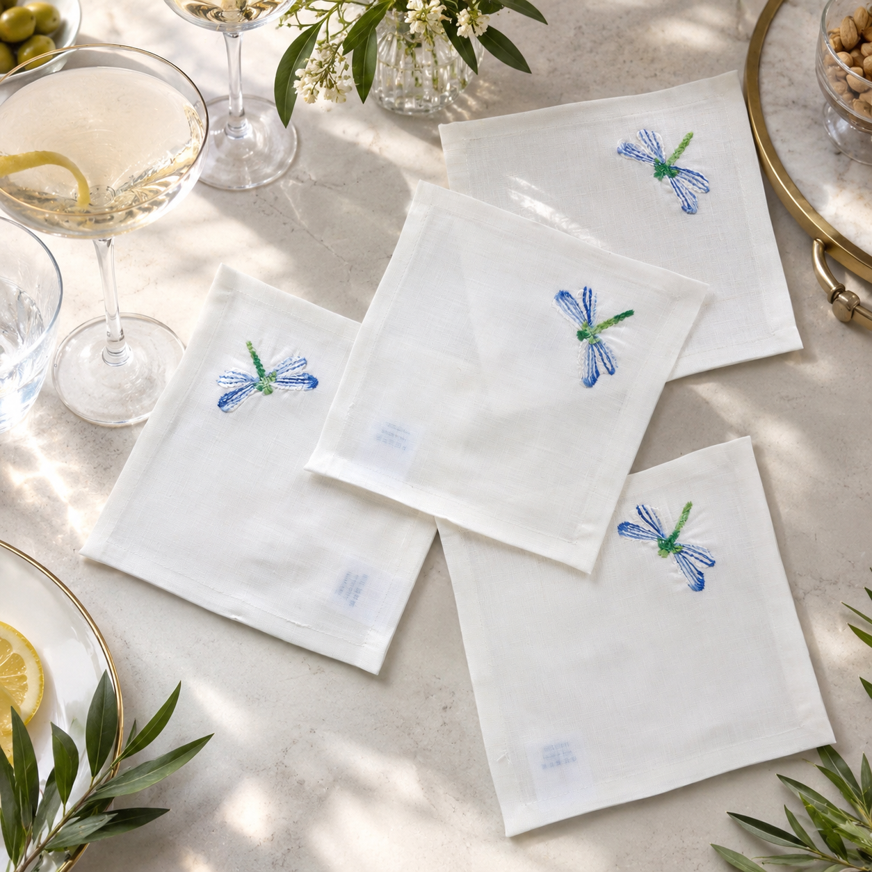 Servilletas de cóctel Toscana Libélula en blanco roto – Juego de 4