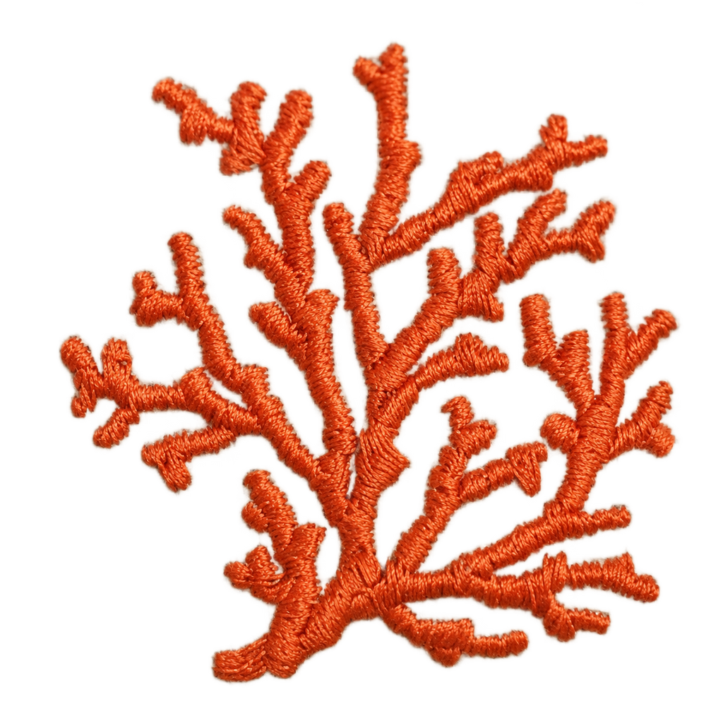 Embroidered orange coral patch on a white background