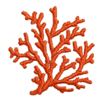 Embroidered orange coral patch on a white background