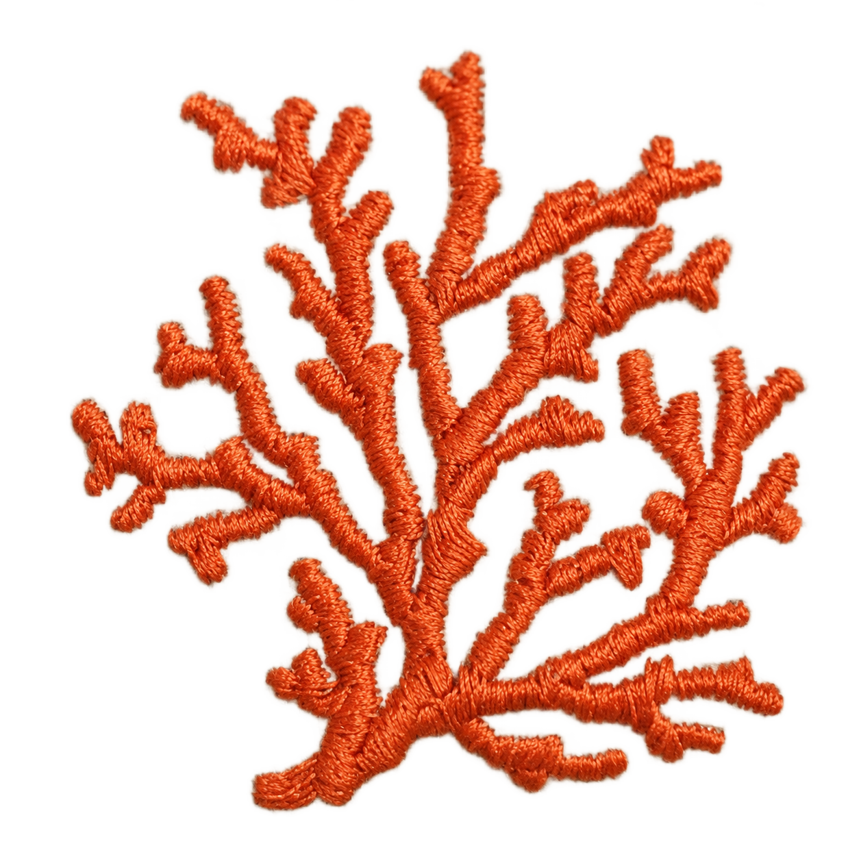 Embroidered orange coral patch on a white background