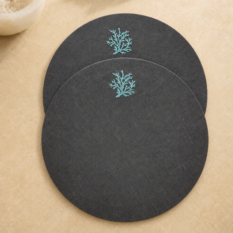 Individuales Toscana Coral Aqua en topo oscuro – Juego de 2
