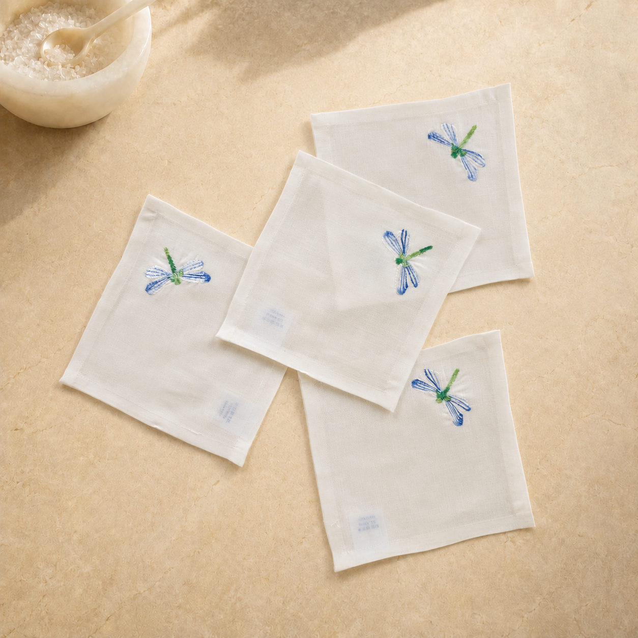 Servilletas de cóctel Toscana Libélula en blanco roto – Juego de 4