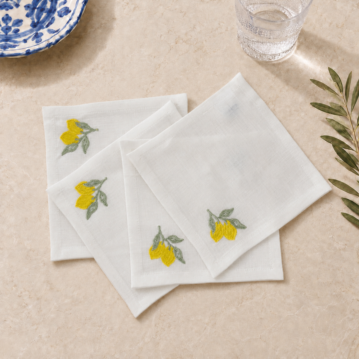 Servilletas de cóctel Amalfi Limones en blanco roto – Juego de 4