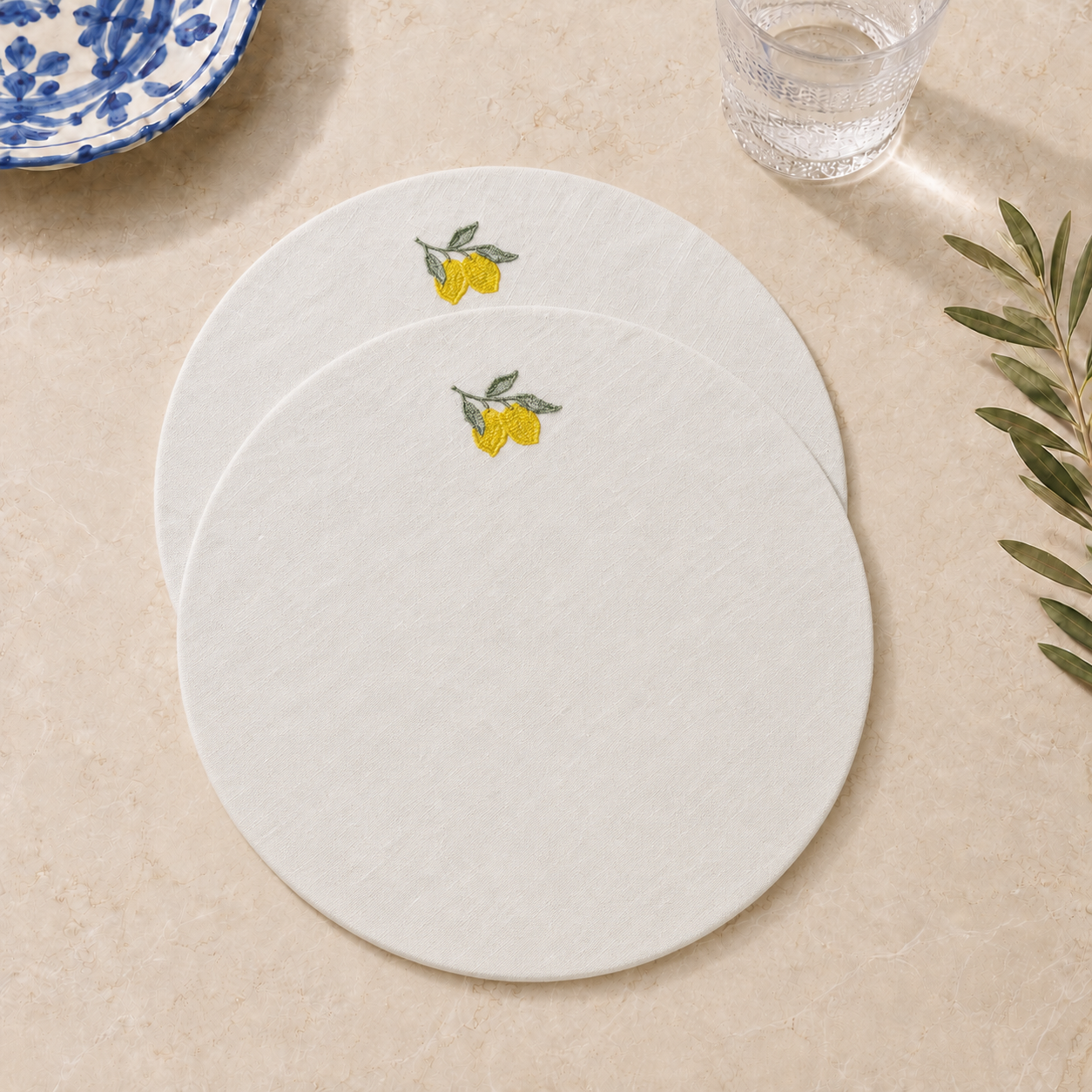 Individuales Amalfi Limones en blanco roto – Juego de 2
