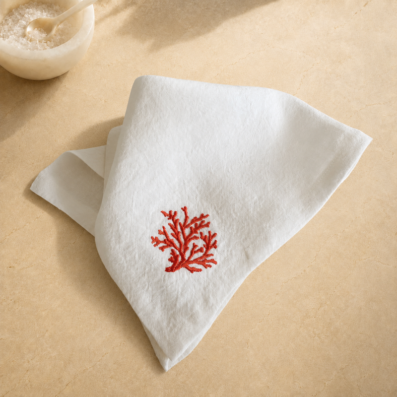 Servilletas Toscana Coral en Blanco Roto – Juego de 4