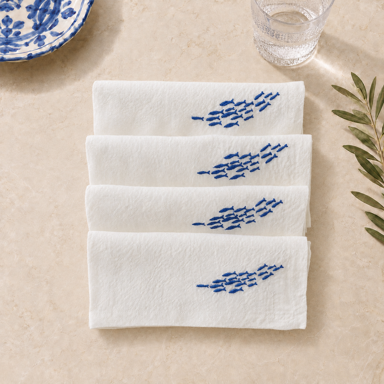 Amalfi Sardines Napkins in Off-White – Set of 4