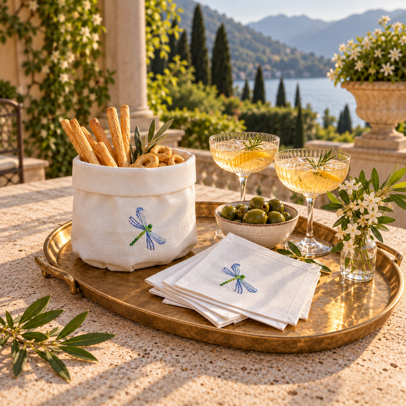 Dragonfly Aperitivo Set – Off-White Basket & Cocktail Napkins