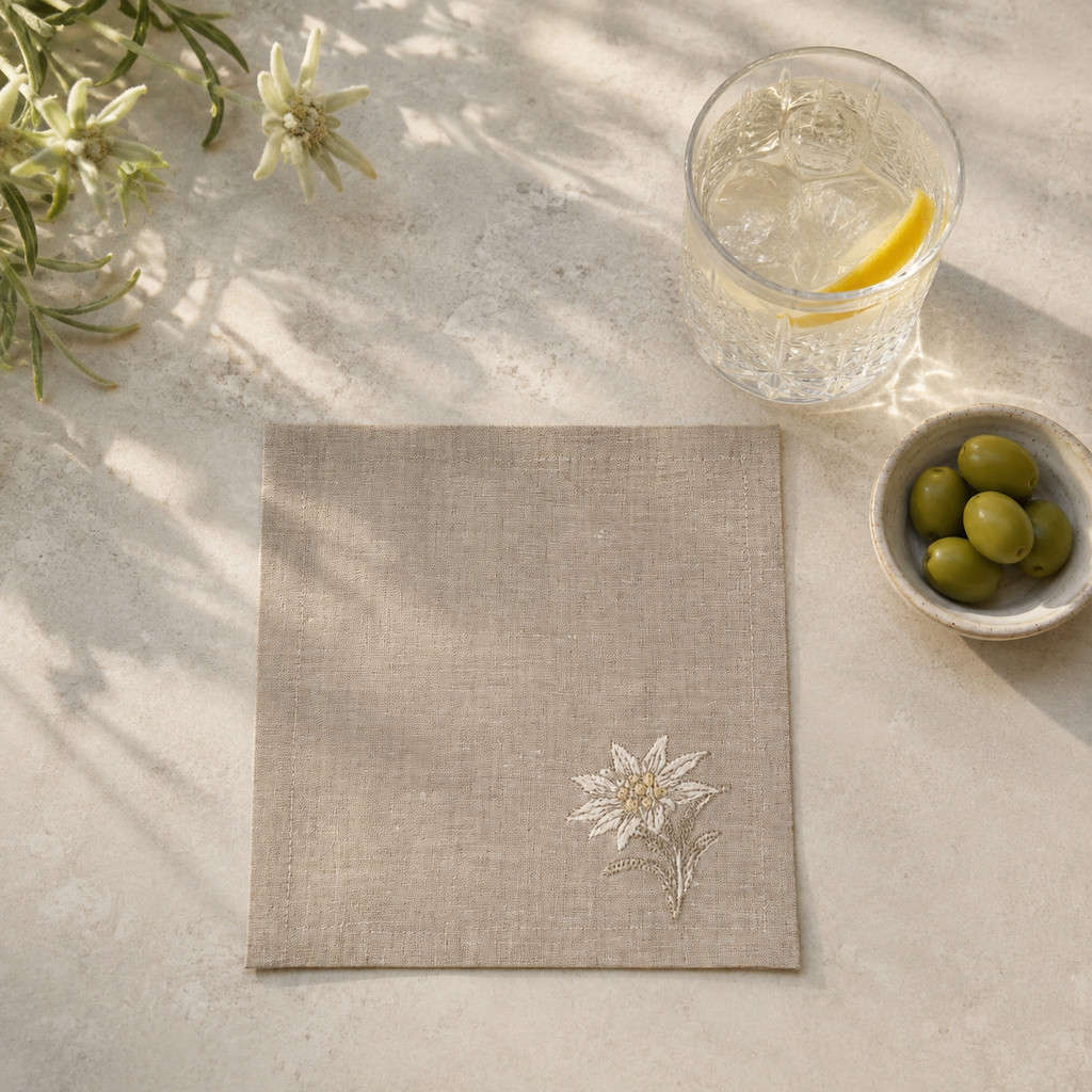 Cortina Stella Alpina Cocktail Napkins in Oatmeal Stone — Set of 4