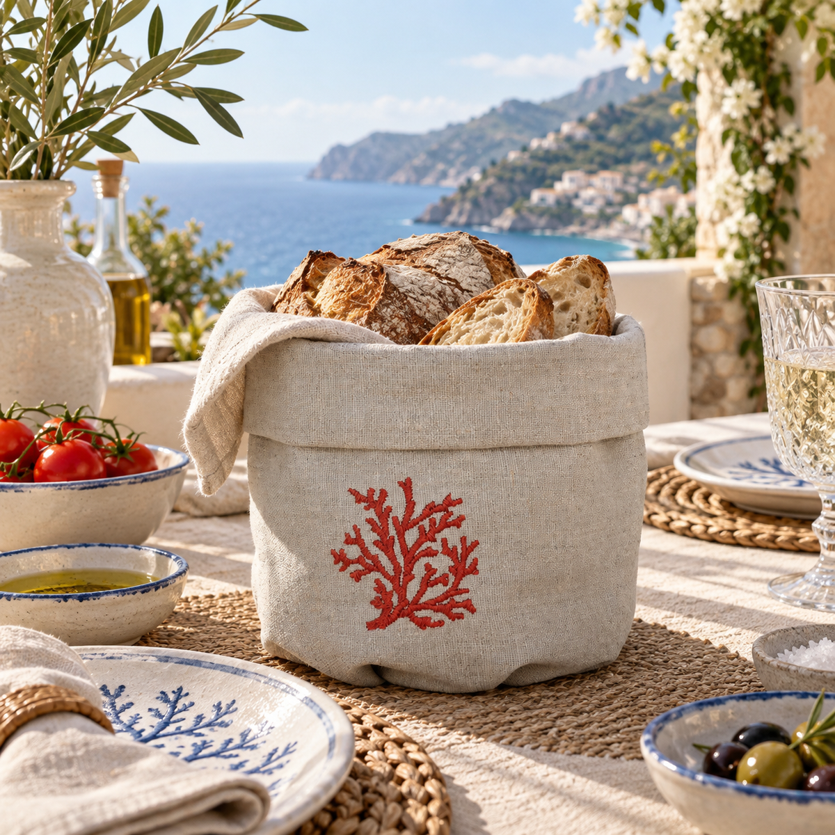 Cesta Toscana Coral en piedra avena