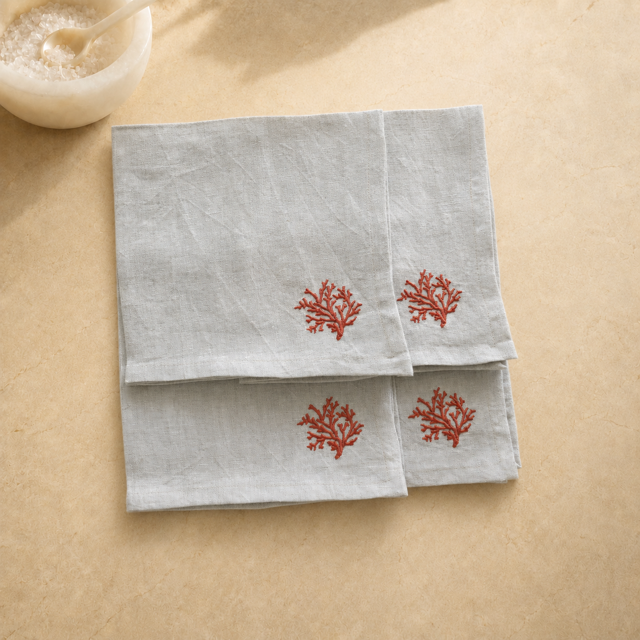Toscana Coral Napkins in Oatmeal Stone – Set of 4