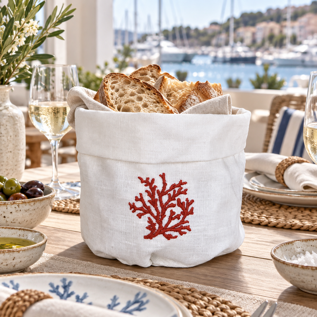 Cesta Toscana Coral en blanco roto