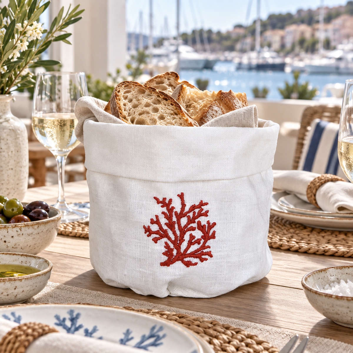 Cesta Toscana Coral en blanco roto