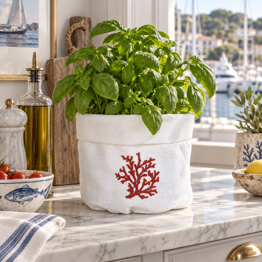 Cesta Toscana Coral en blanco roto