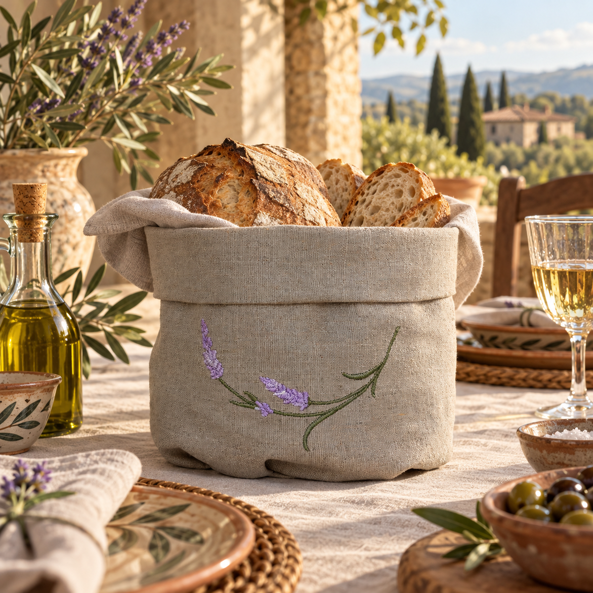 Cesta Toscana Lavanda en piedra avena
