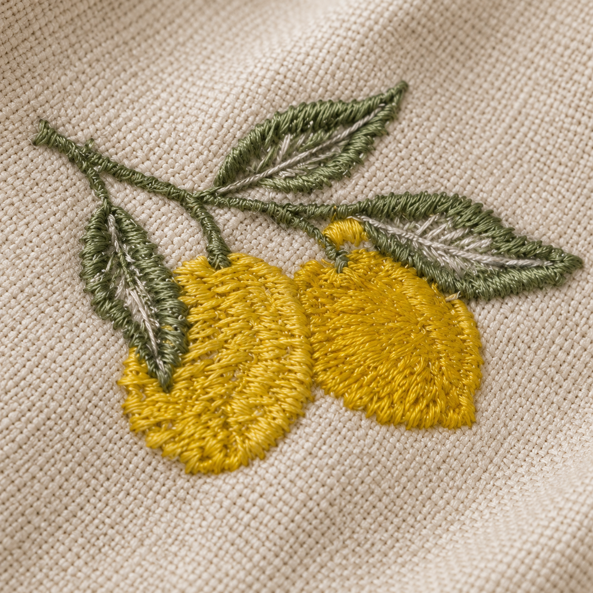 Lemon embroidery on Off-White linen
