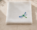 Off-White classic linen cocktail napkins with Dragonfly embroidery from Collezione Toscana by MI RE LA