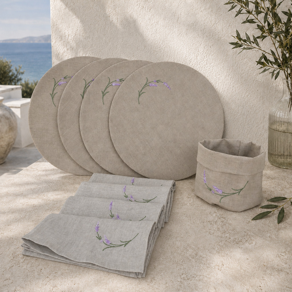 Juego completo Toscana Lavanda en piedra avena